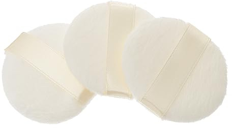 BATHVEVE Staubpuderquaste 3 Stück Flauschig Aus Baumwolle Runde Puderpads Mit Satinband Für Gesicht Und Kinderhaut Anwendung