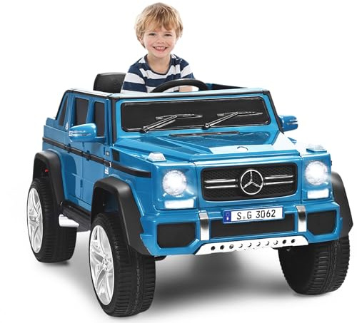 COSTWAY Mercedes Benz Macchina Elettrica per Bambini 12V, Veicolo Elettrico con Luci LED e Chiusura di Sicurezza, Macchina Cavalcabile per Bambini 3-8 Anni (Blu)