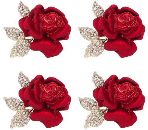 CRAFTYMELODY 4 broche en Émail en Forme de Rose en Alliage Doré avec Strass Motif Floral Épingle à Revers Rose Rouge 3D Accessoires de Costume