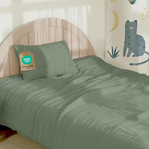 Dreamzie - Baby & Kinderbettwäsche Set 100x135 cm + Kissenbezug 40x60 cm | Musselin Bettwäsche aus 100% Baumwolle · Oeko-TEX Zertifiziert · atmungsaktiv & hautfreundlich · Grün