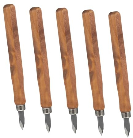 SOIMISS Set 5 Pezzi Coltelli da Intaglio in Legno Marrone Lame Rifinite di Linee Guida per Incisione, Strumenti per Lavorazione Artigianale del Legno