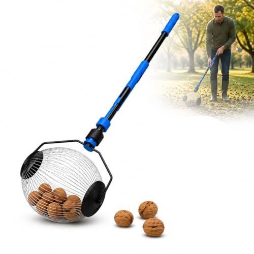 Unity Supply Ramasse Noix avec Manche Mécanique - Outil Cueillettes Jardin & Forêt – Ramasse Noisette et Ramasse Pomme - Cueilleur Inoxydable 1m, Léger, Anti-Douleur Dos, Facile à Utiliser