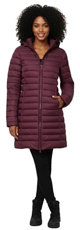 kraftd Womens Winter Lightweight Puffer Jacket Quilted Padded Down Coat With Detachable Hood Central Zip Best for Autumn Winter, Outdoors & Travelling (Wine, 18)