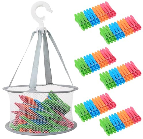 72 StückWäscheklammern mit Korb, Wäscheklammern, Windfeste rutschfeste Wäscheklammerkorb für Wäscheklammern Beutel Sockenklammern für Home Camping Wäscheleine Handtuch Kleidung