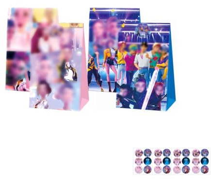 SUJEBKC Set di 12 sacchetti regalo, sacchetti di carta kraft, festa di compleanno per bambini, con 36 adesivi, sacchetti per dolciumi, carta da regalo per feste di compleanno per bambini