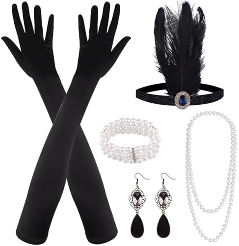 MIAHART 8-teiliges Accessoires-Set im Stil der 1920er Jahre: Flapper-Look, Great Gatsby, Mode-Set im Stil der Goldenen Zwanziger mit Haarband (Blue)