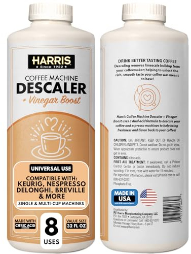 HARRIS Coffee Machine Descaler Descaling Solution - 32 Fl. Oz. (8 Uses) Compatible with Keurig,Nespresso,Breville,Delonghi, Jura Ninja - Espresso Coffee Maker Cleaner, Limescale Remover