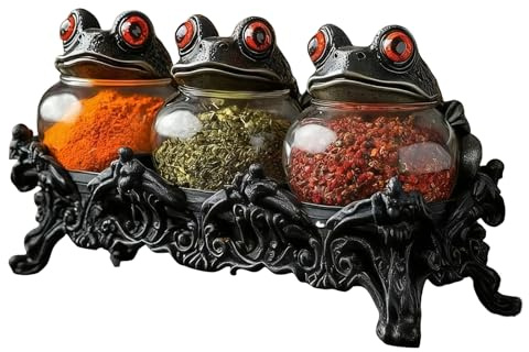 Frascos decorativos de – 250 ml organizadores con tapones metálicos, saleros de pimienta originales con diseño de sapo | Almacenamiento de alimentos secos para mostrador de cocina, hogar al