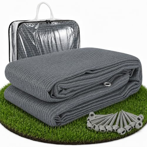 Vkechh Alfombra para tienda de campaña, 100% HDPE, alfombra de camping para exteriores, transpirable, para caravana, caravana, terraza, con bolsa de transporte con ojales, estacas