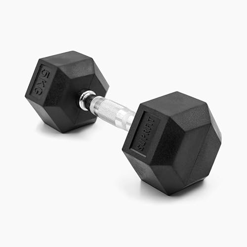 SUPRFIT - Hexagon Kurzhantel einzeln mit gummiertem Eisenkern - Fitness Gewichte Hanteln 1-50 kg mit rutschfestem Chromgriff - Premium Kurzhantel für Calisthenics, Krafttraining & Crossfit Übungen