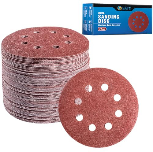 SATC 125mm Sanding Discs 72Pcs Orbital Sander Discs Hook and Loop 125mm Sanding Pads for Random Orbital Sander, 40 60 80 120 180 240 320 Grits Sanding Discs