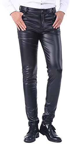 Idopy Men`s Business Slim Fit Faux Leather Pants Jeans Trousers Casual Pants 36