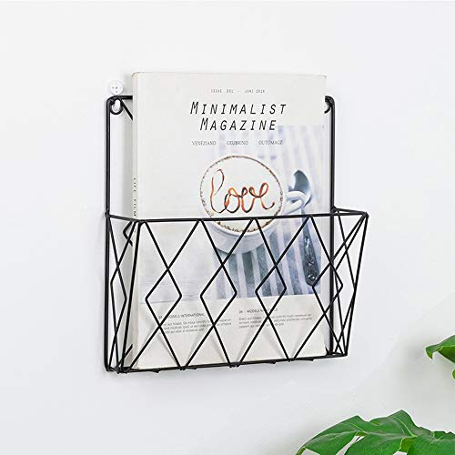 AZXAZ Zeitungshalter Wandhalterung Eisen Zeitungsständer Hängend Magazinhalter Metalldraht Organizer Korb Home Office Feilenhalter Lagerregal (Schwarz)
