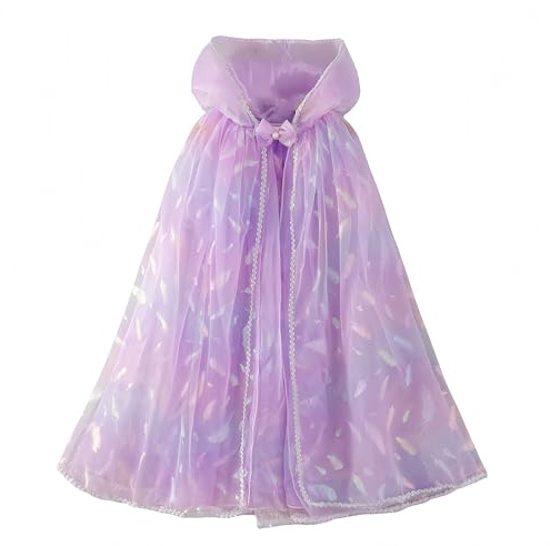 Proumhang Cape à Capuche en Tulle pour Filles Cape en Maille Cape à Paillettes Halloween Noël Carnaval Jour des Enfants Princesse Fête d'anniversaire Cosplay Costume Violet