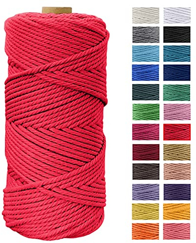 JeogYong Hilo Macrame 4mm x 100m Macrame Cuerda Algodon Natural Cordones de Algodon Colgante de Pared de DIY Artesanía, Colgador de Plantas, Aros para Atrapasueños, Tapices, Foto (Rojo)