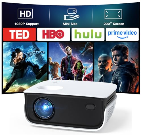 Mini Projector, NICPOW Upgrade Portable Outdoor Movie Projector, 1080P and 200 Supported Small Projector Compatible with TV Stick, Phone, PS5, HDMI, USB for Home, Bedroom, Gaming, Outdoor Use