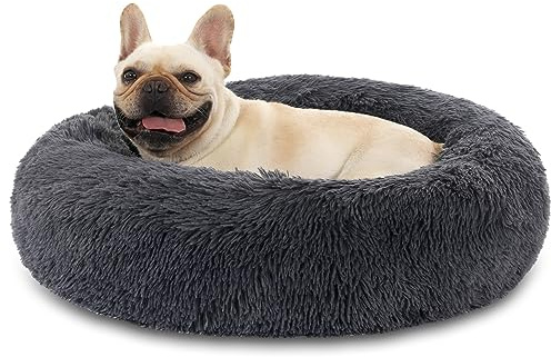 Panier pour Chien Donut Câlin Peluche Moelleuse en Fausse Fourrure Coussin Lit pour Chien et Chat, Réchauffant Confortable Doux Lit pour Animal avec Fond Antidérapant et Résistant à l'eau Ø60cm