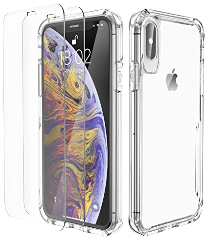 ORETECH für iPhone X Hülle mit 2 Schutzfolie, Durchsichtig | Militärschutz Stoßfeste Kratzfeste Transparent Rückseite Handyhülle für iPhone X