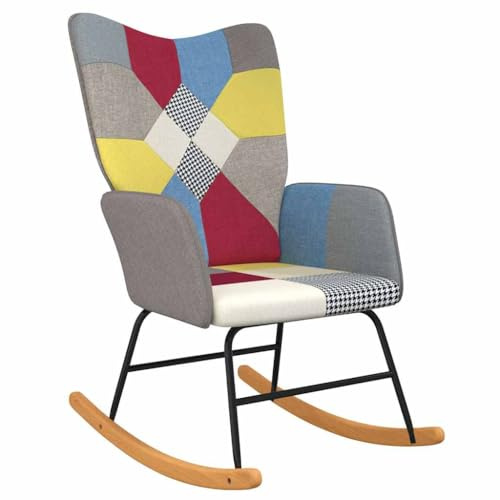 vidaXL Schaukelstuhl, Sessel Schwingstuhl mit Armlehne, Schaukelsessel Relaxstuhl mit Stahlgestell, Relaxsessel Schwingsessel Wohnzimmer, Patchwork Stoff