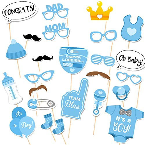 Niño bebé Fotomatón Baby Shower, 25pcs Photocall Foto Prop para Decoracion de Fiesta Recien Nacidas (Azul)