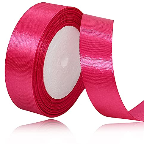 AHOMAME Geschenkband Magenta 25mm, 22m Rosa-Magenta für Hochzeit Satinband | Schleifenband zum Geschenkverpackung, Weihnachten, Haarbögen, Taufe, Blumensträuße und Festdekorationen