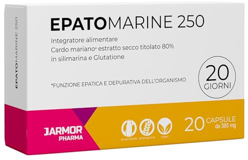 Cardo Mariano Fegato con Glutatione Forte, 200 mg Silimarina, Integratore Depurativo Fegato e Detox Fegato e Intestino - Epatomarine 20 Capsule J.Armor Pharma