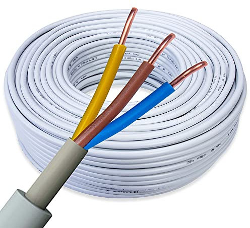 NYM-J 3x2,5mm² Kabel 25m | Feuchtraumkabel für 300V/500V | Elektrokabel 3-Adrig mit PVC Mantel | Ø2,5mm² Stromkabel für Elektroinstallation in Hellgrau | Kabellänge am Stück