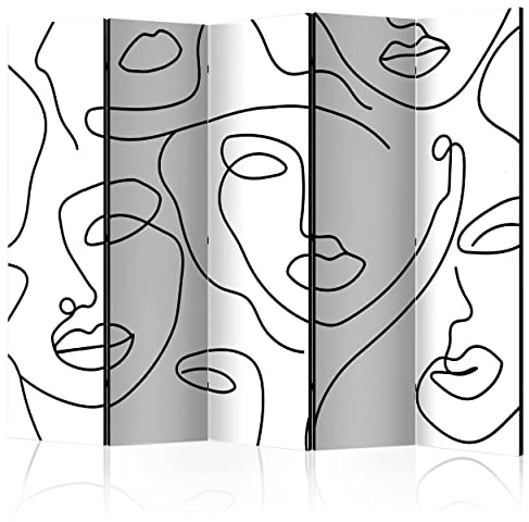 decomonkey Paravent Raumteiler Innen Abstrakt, 225x172 cm, 5-teilig, Muster | Einseitig, Gesicht, Wohnzimmer, Room Divider, Wall, Raumteiler Stehend, Trennwand, Sichtschutz, Spanische Wand, Holz