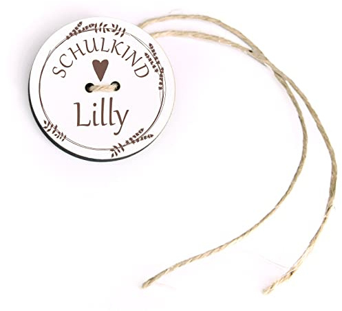 Schultüten Anhänger Schulkind mit Name und Vintage Kranz Motiv - Kinder Geschenk Einschulung Schulanfang Zuckertüte Deko Ø 5 cm