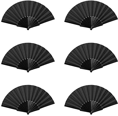 HENGBIRD 6 Ventagli per ventilatori pieghevoli, ventagli orientali in bambù nero, fan in tessuto per matrimoni, prestazioni, danza, decorazioni per la casa, feste, regali estivi