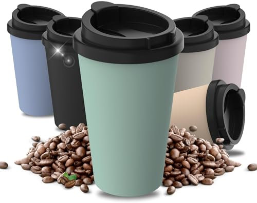 Termosmugg kaffe to go tillverkad av ekologisk plast – BPA-fri, 100 % återvinningsbar – tillverkad i Tyskland, dryckesbägare med lock, kaffemugg för kontor, bil, skola