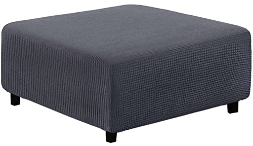 qiden Funda para reposapiés Cuadrado Jacquard de Felpa más Gruesa Funda de puf elástica Grande Anti-Fundas otomanas Antideslizantes con Parte Inferior elástica, Lavable en la Lavadora-calificación-XL