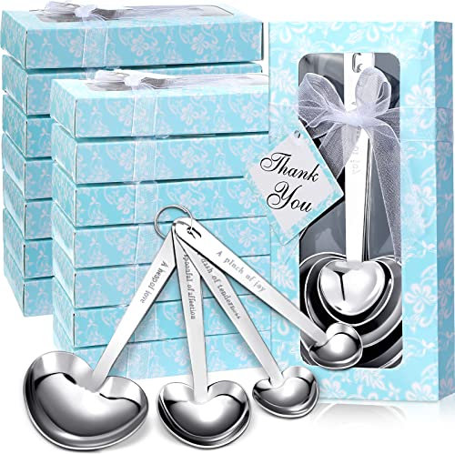 50 cucchiai dosatori a forma di cuore in acciaio inox per bomboniere per feste di compleanno e souvenir per ospiti con confezione individuale (blu)