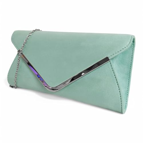 fi9® Bolso de mano liso de ante para novia, boda, noche, fiesta, fiesta, verde menta, medium