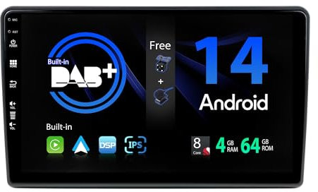 BXLIYER - Built-in DAB - Android 14 IPS Autoradio für FIAT Ducato/Citroen Jumper/Peugeot Boxer - Eingebaut Carplay/Android Auto/DSP - Kamera + MIC - 4G+64G - 360-CAM SWC Fast-Boot - 2 Din 9 Zoll