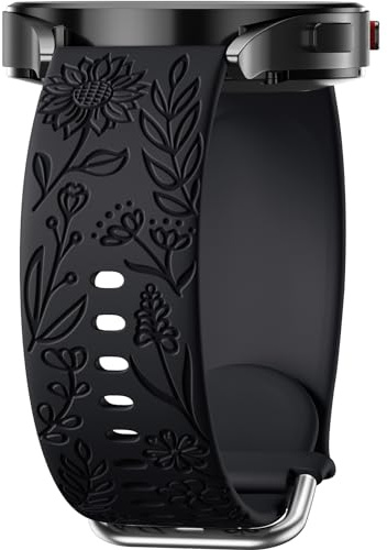 Mastten Blume Gravierte Armband Kompatibel mit Samsung Galaxy Watch 5/4/6, 40/44mm Damen, 20mm Silikon Ersatzarmband für Galaxy Watch Active 2/3/Classic, Schwarz
