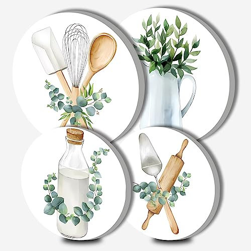 Walarky Lot de 4 housses rondes en métal pour cuisinières électriques et à gaz, protection de four, accessoires de cuisine, décoration moderne