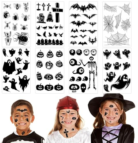 Halloween Spinnen Tattoo, 8 Blätter Halloween Temporäre Tattoo Aufkleber, Toten Tattoos, Halloween Tattoos Aufkleber, Halloween Spinnennetz Tattoos für Halloween Kostüm Punk Masquerade Party