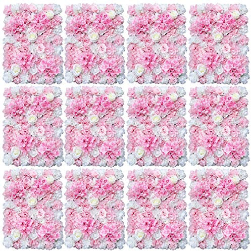 12X KüNstliche Seidenblumen Wandtafel Hochzeit Fotografie Veranstaltungsort Panel Blumenwand Rosenwand StraßE Hintergrund DIY SäUle Kunstblumen Hochzeitsfeier Dekoration Weiß Dahlie+Dunkler Champagner