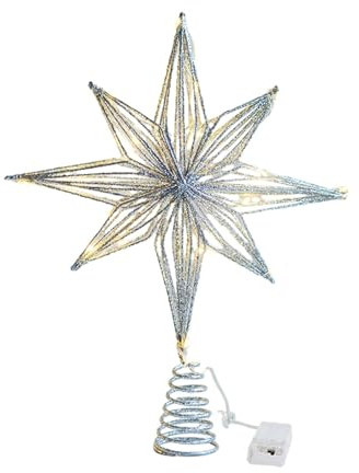 Harilla Weihnachtsbaumspitzen, Weihnachtsdekoration, beleuchtet, 3D-Moderne, beleuchtete Weihnachtsbaumspitze, Weihnachtsbaumdekoration, 30 cm Silber