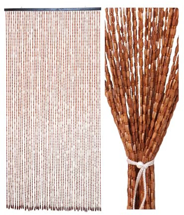 Ezcasch 90x195cm Holz Perlenvorhang - 52 Stränge Braun Retro Holzperlenvorhang - Handarbeit Natur Türvorhang Fadenvorhang als Insektenschutz Fliegenschutz für Schlafzimmer Wohnwagen Camping