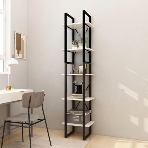 ARKEM Bücherregal 5 Fächer Weiß 40x30x175 cm BüCherregal Regal Bookshelf Bucherragel BüCher Regal Massivholz Kiefer