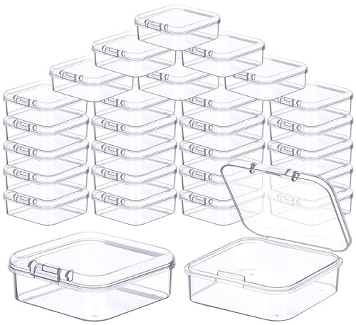 Prmape 30 Stück Aufbewahrungsbox mit Deckel Klein, 5.5 * 5.5 * 2cm Rechteckige Leere Mini-Aufbewahrungsbox, Kleine Klar Kunststoff Perlen Aufbewahrung Behälter Box für Bastelzubehör