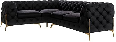S-Style Möbel Milton Ecksofa 4-Sitzer Eckcouch Links Chesterfield-Ecksofa Sofa für Wohnzimmer Lounge Couch mit goldenen Metallfüßen Möbel Freistehende Polster Sofas & Couches Schwarz 262x200x73 cm