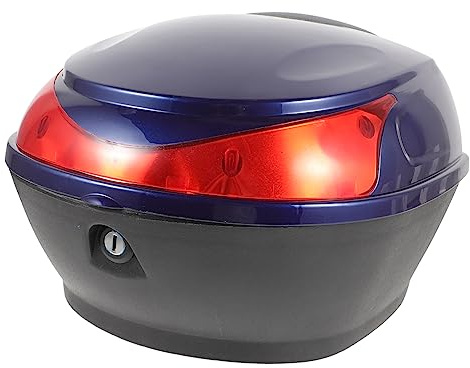PACKOVE Motorcycle Tail Box Hardwearing Plastic Rear Storage Carrier Lock | Navy Finish, Keys Included, Large Reflector, Scratch-Proof Easy Clean Surface, Sleek Design, Outdoor Use, Camping
