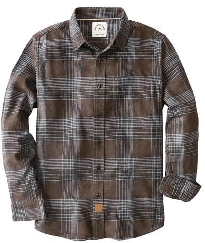 Dubinik® flanellskjorta, herrskjorta, långärmad, rutig, bomull, mysig fritidsskjorta, herrskjortor med bröstficka, Brun grå, 3XL