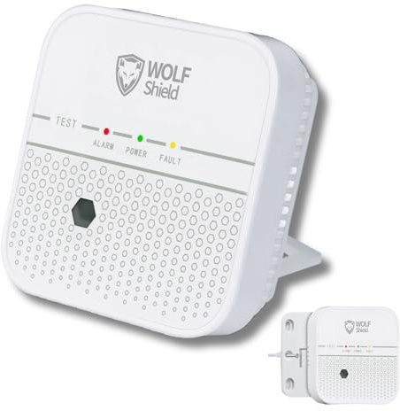 WOLF SHIELD Carbon Monoxide Detector 10 Year Sealed Battery Carbon Monoxide Alarm Free Standing |Portable Alarm|EN50291:2018 |No Display (White)