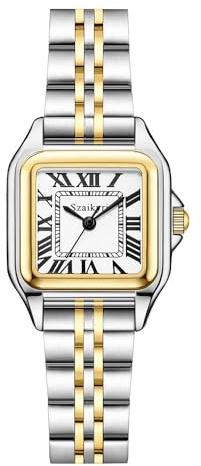 Szaikyri Classic Square Watches for Women with Roman Numerals Ladies Casual Dress Watch (Silver&Gold-Black)