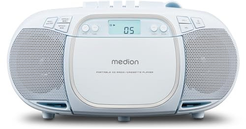 MEDION E66476 Stereo Sound System (Boombox, CD-Player, MP3, Kassette, tragbarer Kassettenspieler für Kinder, UKW Radio, AUX, Kopfhörer, Netz & Batterie) blau