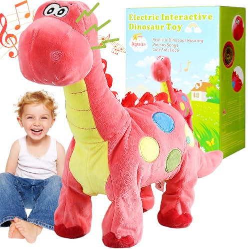 Laufender, elektrischer, rosa Dinosaurier, singendes Spielzeug, nickt, brüllt, wiederholt, was Sie sagen, Berührungs- und Tastensteuerung, realistischer Roboter, musikalisches, animiertes Plüschtier